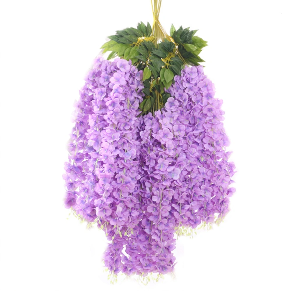 6pcs Artificial Flower Plastic Wisteria  Rattans Hanging Vine Plant Fake Plant Simulation Foliage for Home Office Party Decoration (Purple)