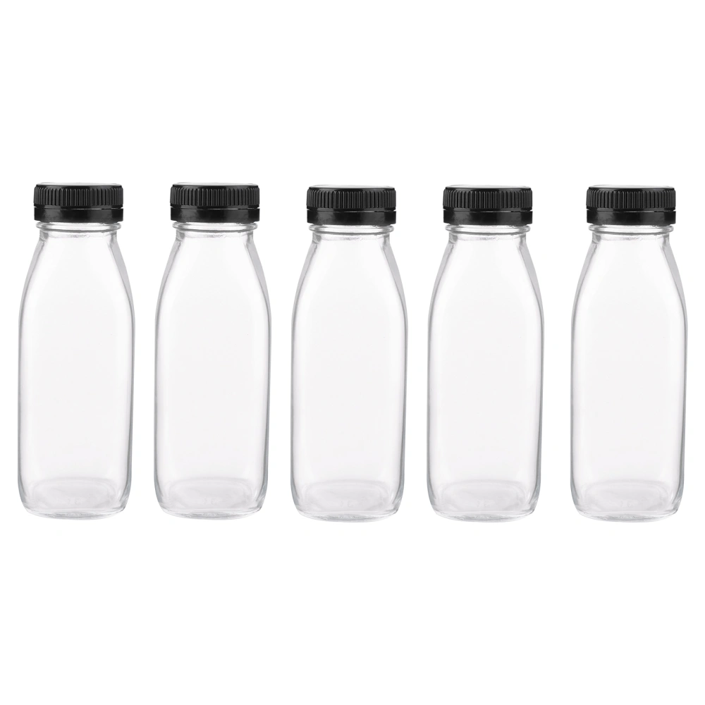 5Pcs 300ML Transparent Glass Milk Storage Bottles Beverage Drinking Bottles