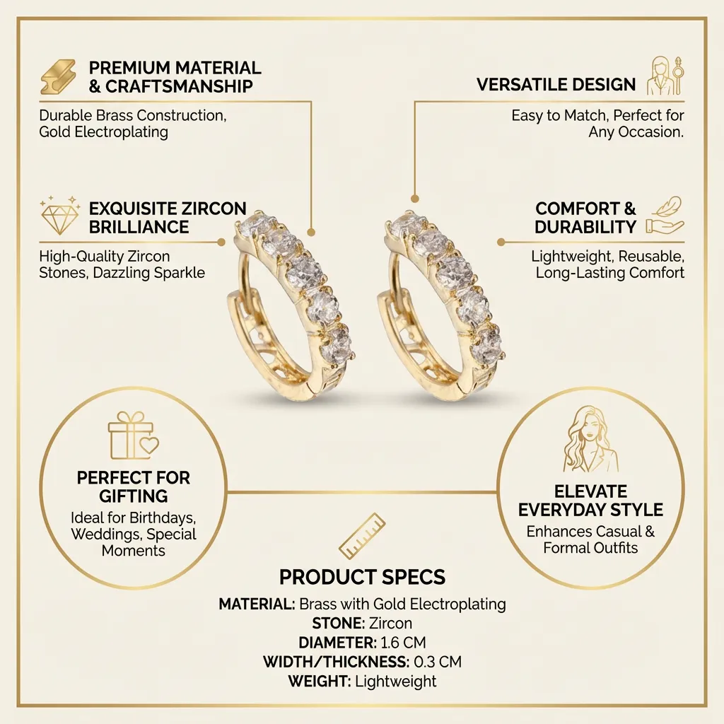 1 Pair Diamond-encrusted Ear Ring Electroplating Zircon Ear Ring