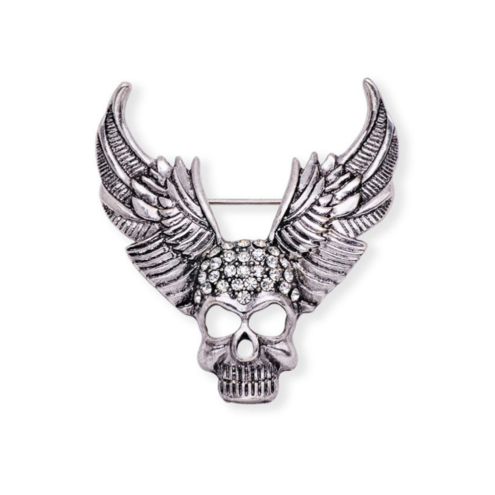 Skull Bones Brooch Pin Crystal Gothic Punk Breastpin for Evening Party Costume (X1527, Silver)