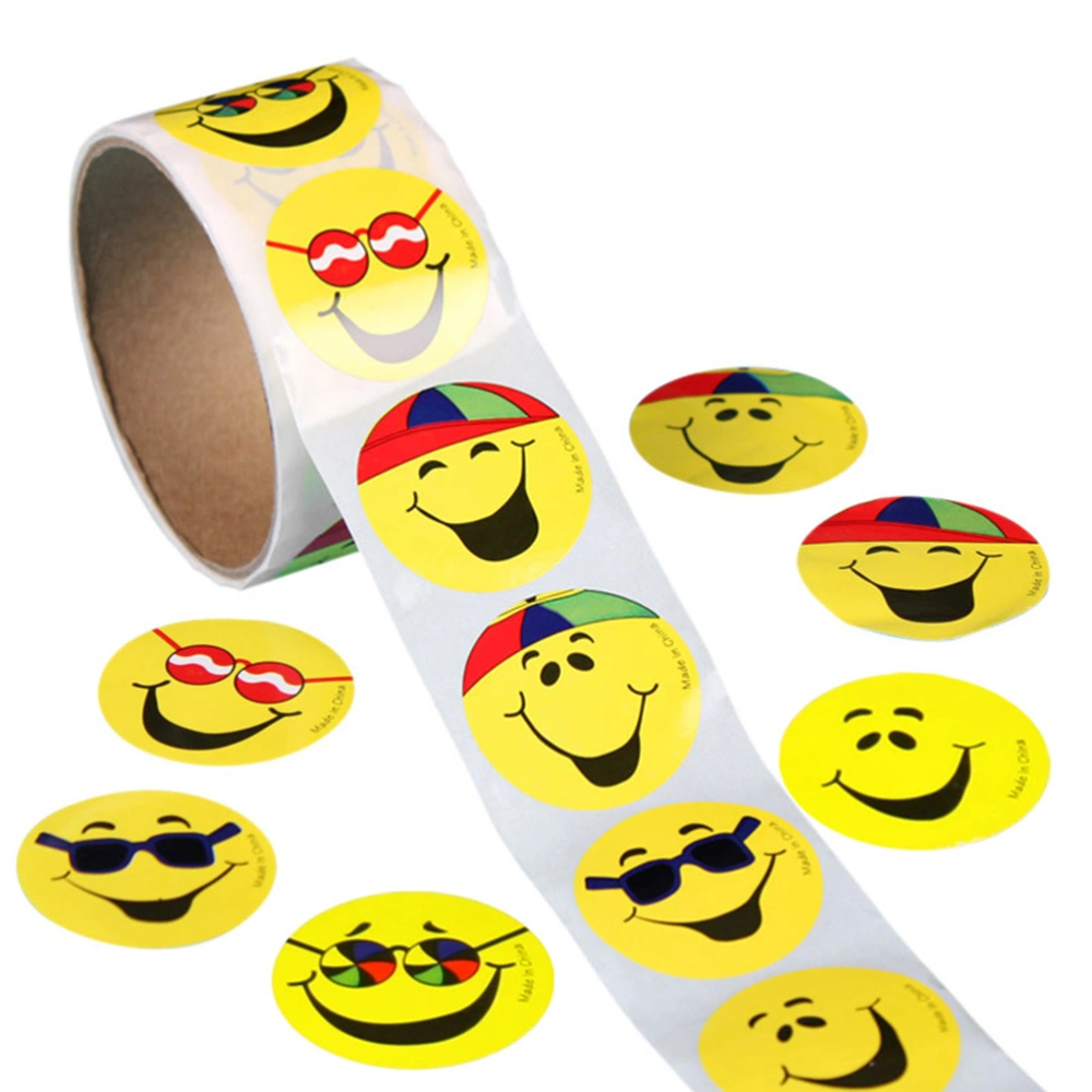 100 Pcs Yellow Smile Face Circle Stickers