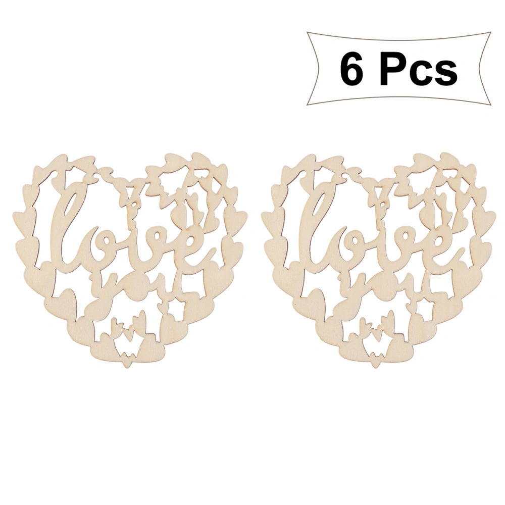 6PCS Wooden Hollow Heart Cutout Veneers Slices Crafts Embellishment For DIY Crafting Christmas Tree Hanging Ornament Decoration Pendants With String For Wedding Party Decor