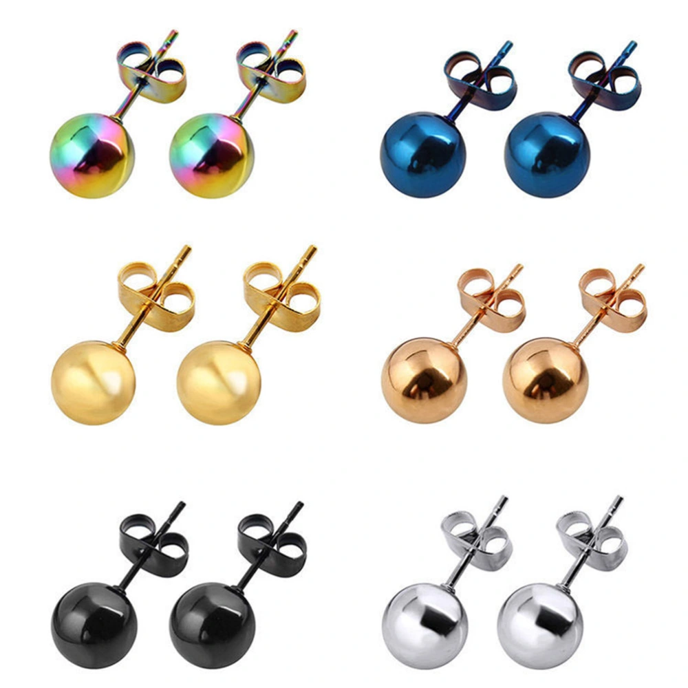 6 Pairs Surgical Steel Trendy Stud Earring Set Colorful Ball Ear Studs