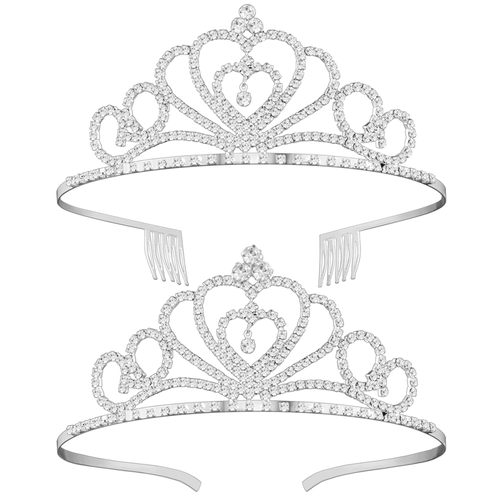 Frcolor 2pcs Crown Rhinestone Tiara Birthday Headband Headwear with Comb Pin for Wedding Bridesmaid Flower Girls