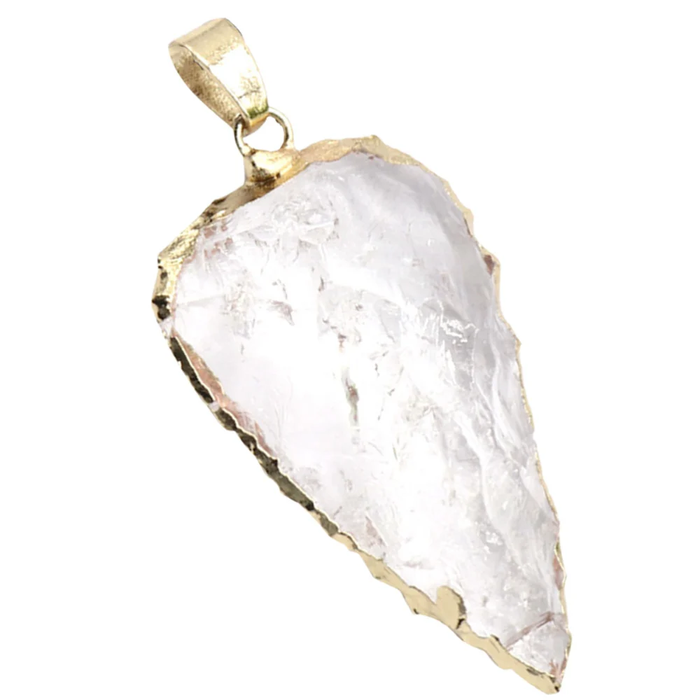 Arrowhead Shape Natural Agate Stone Colorful Pendant Plating Brim Pendant with Hanging Circle for Jewelry Necklace Supplies (White)