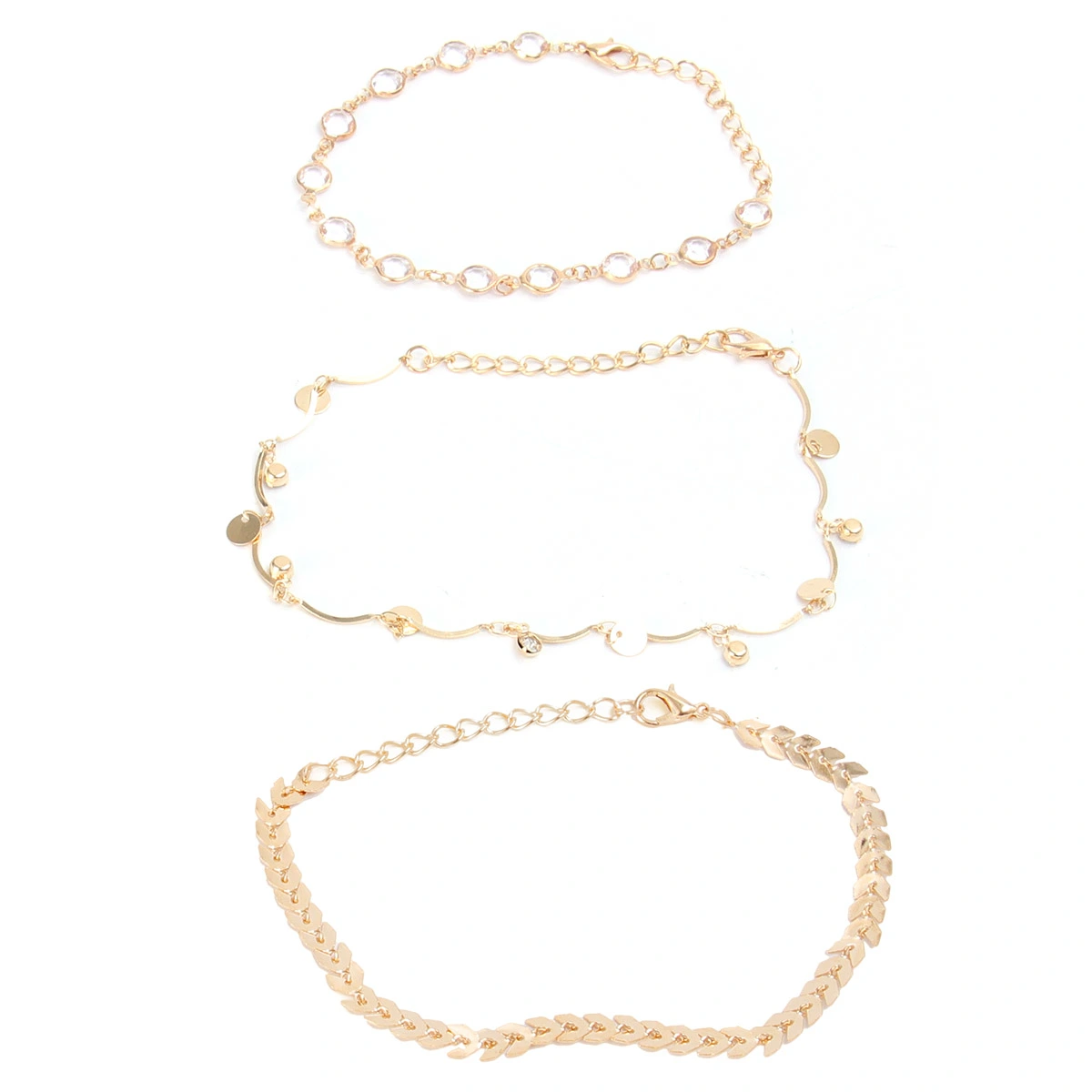 3pcs Fashion Foot Chain Round Sequin Anklet Set Chain All-Match Anklet Fashion Ankle Accessory