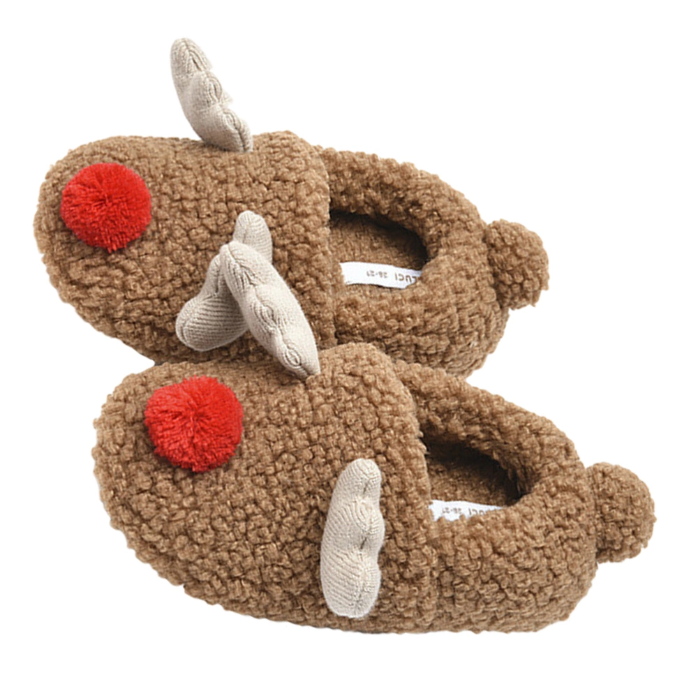 1 Pair of Christmas Elk Slippers Household Warm-keeping Slippers Supple Slippers