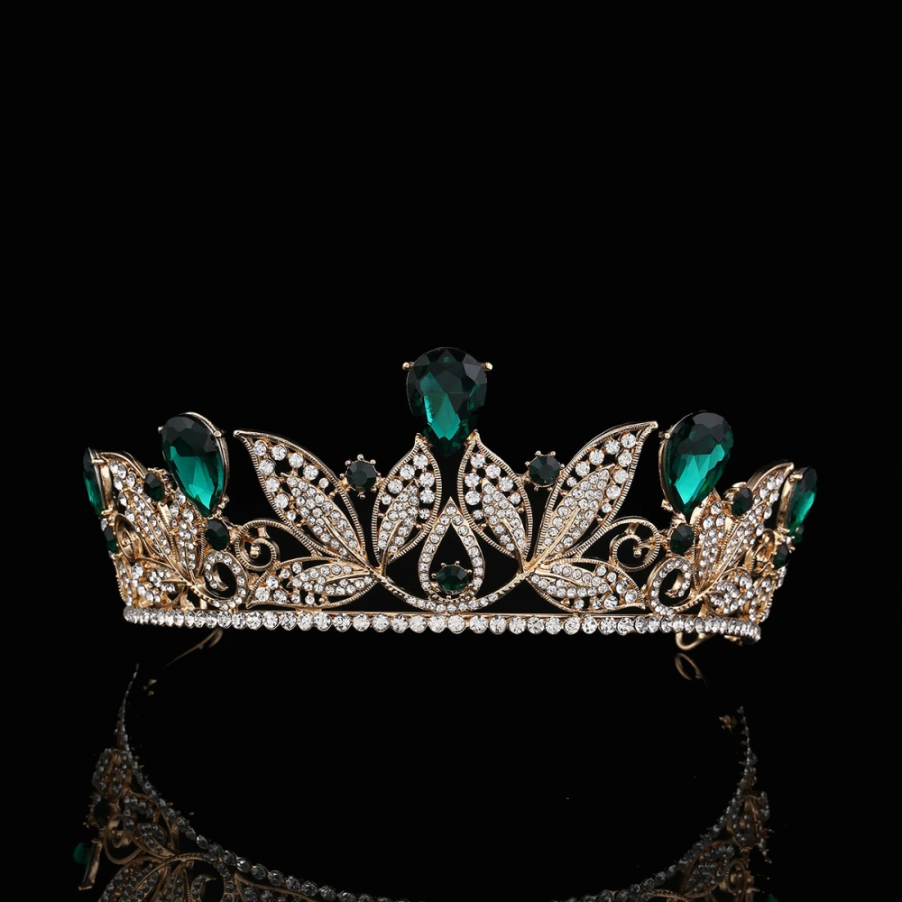 Wedding Bridal Tiara Crown Baroque Tiara Barrettes Hairband Clip (Green)