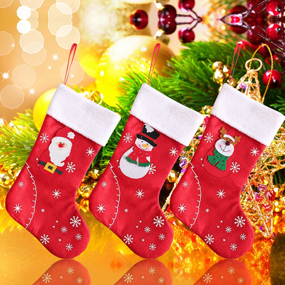 3pcs Christmas Stockings Cartoon Candy Socks Gift Storage Bag Xmas Hanging Ornaments (Santa Snowman Elk for Each 1pc)