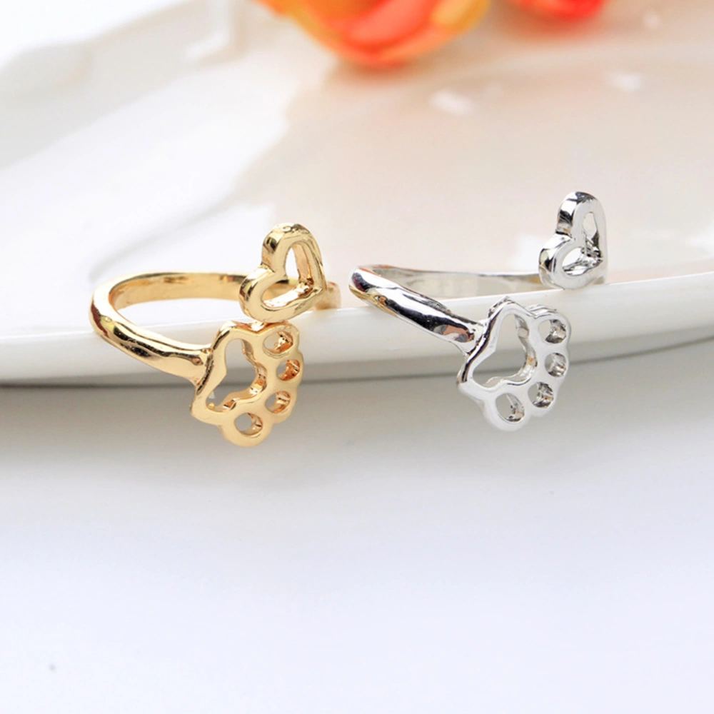 1 Pair Exquisite Hollow Love Dog Claw Pattern Rings Stylish Rings for Women Ladies Girls (Silver Inner Diameter 1.8cm)