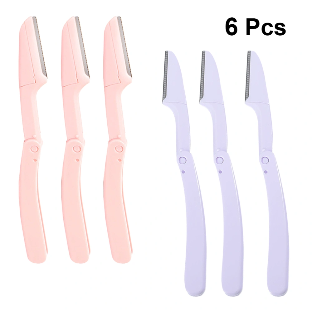 6 Pcs Foldable Eyebrow Shaper Razor Set Stainless Steel Eyebrow Trimmer Beauty Tools (Pink Purple)