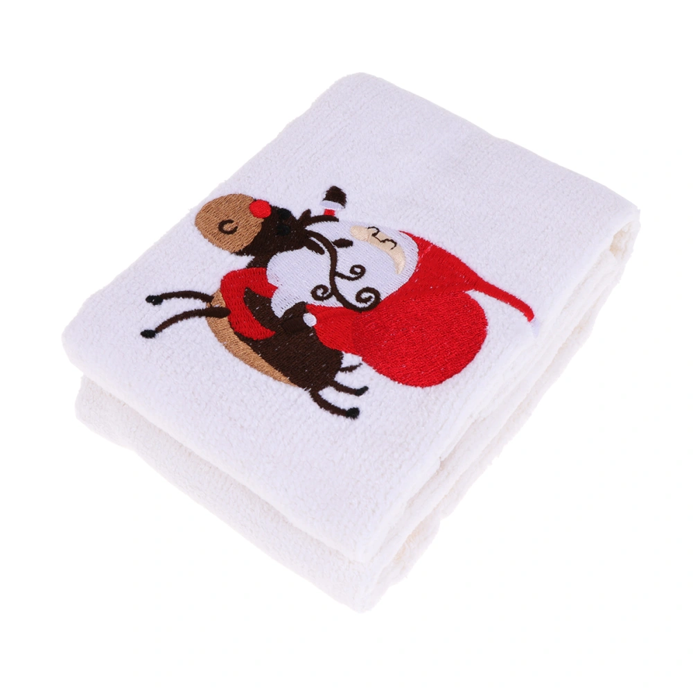 Christmas Embroidered Face Towel Exquisite Facial Cleaning Towel Creative Christmas Gift for Home (Santa and Deer Pattern)