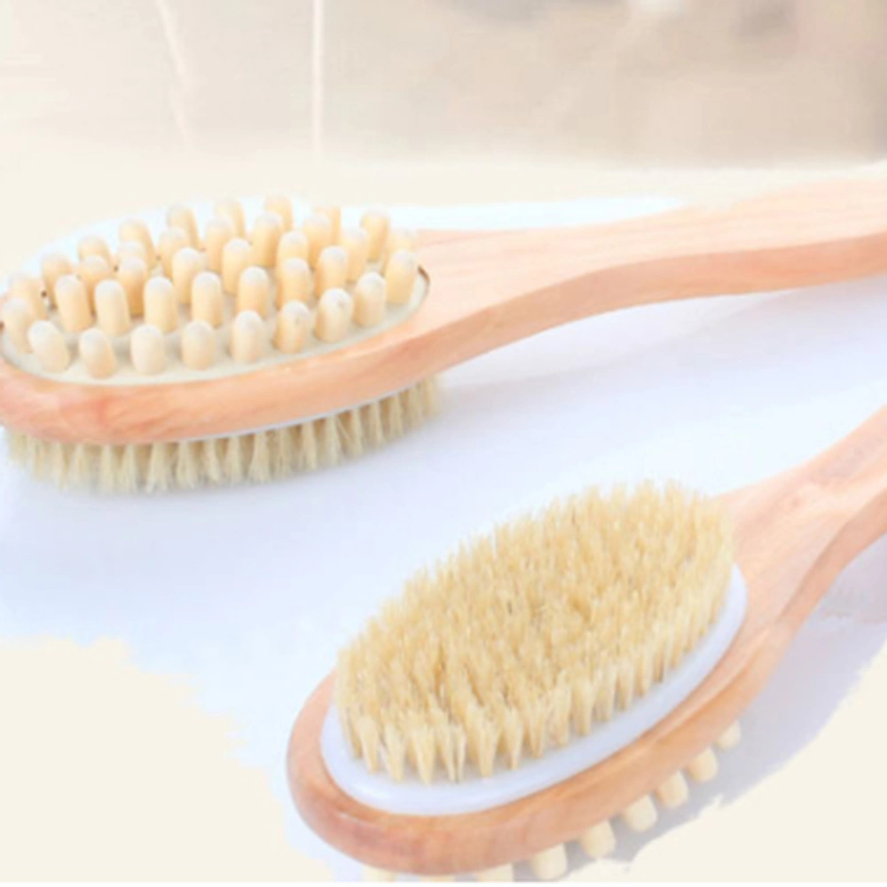 1pc Long Handle Shower Brush Double-sided Natural Bristles Brush Health Care Body Scrub Bath Brush