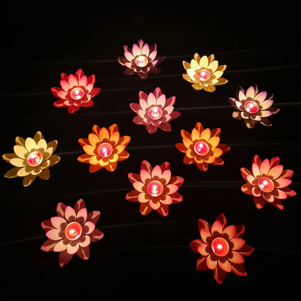 3pcs Chic Candle Light Double Layer Lotus Candle Light Blessing Wishing Lamp Decorative Candle Lamp for Festival (Blue)