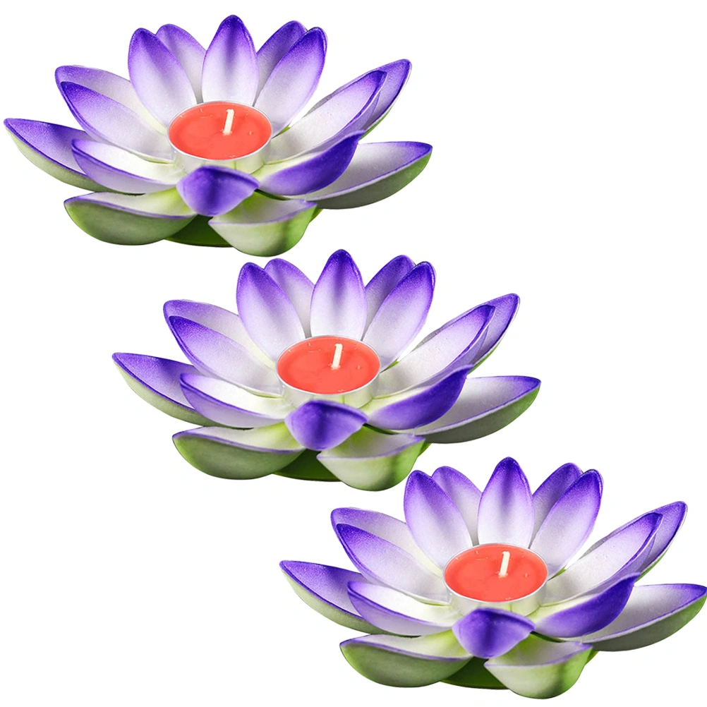 3pcs Chic Candle Light Double Layer Lotus Candle Light Blessing Wishing Lamp Decorative Candle Lamp for Festival (Blue)
