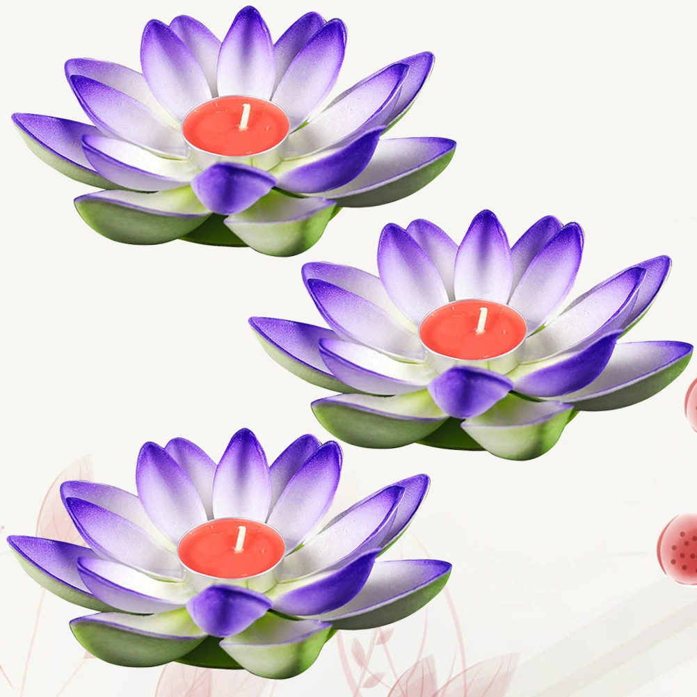 3pcs Chic Candle Light Double Layer Lotus Candle Light Blessing Wishing Lamp Decorative Candle Lamp for Festival (Blue)