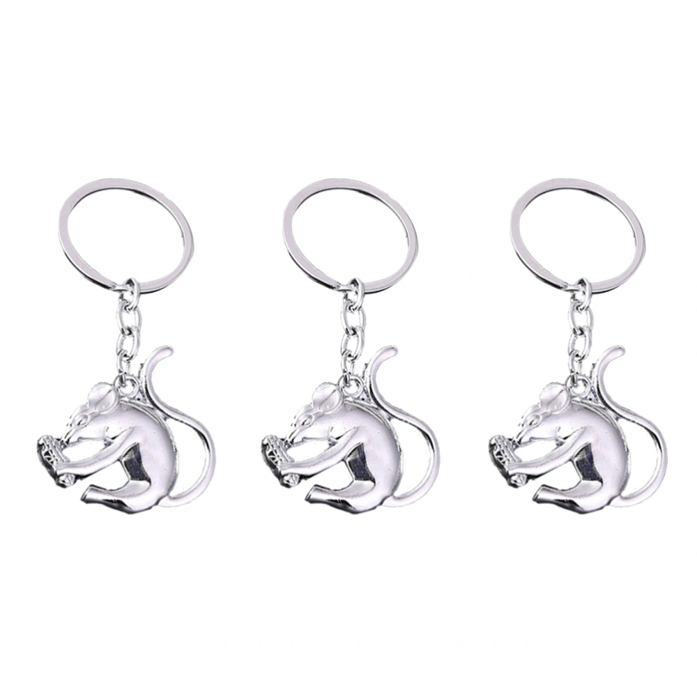 3pcs Lovers Metal Keychain Hanging Ornament Bag Pendant New Year Mouse Key Ring for Man Woman Kids (Silver 04)