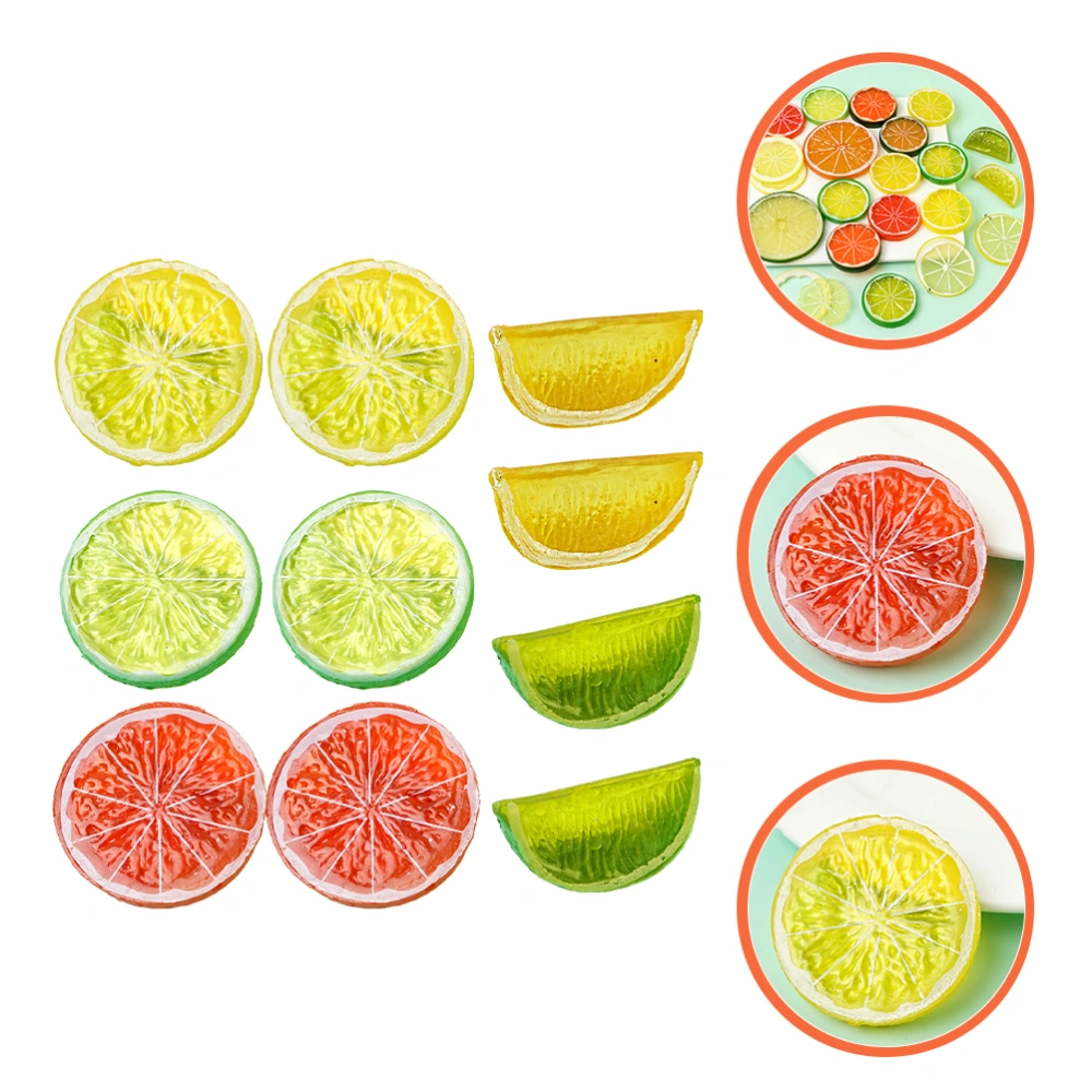 10pcs Fake Grapefruit Slices Plastic Lemon Slices and Lemon Blocks Simulation Fruit Model