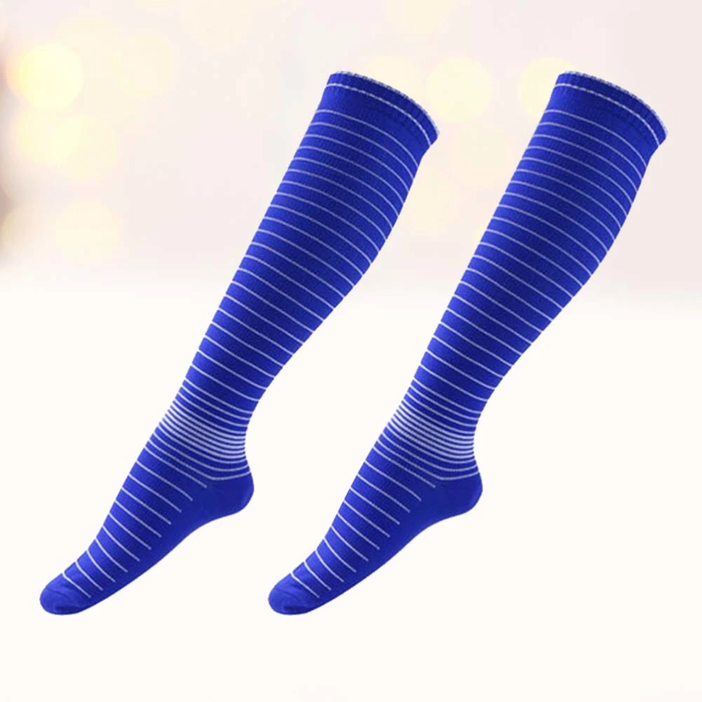 Professional Compression Socks Men Knee High Striped Stretch Hosiery Outdoor Sports Running Travel Socks(Blue,S/M)