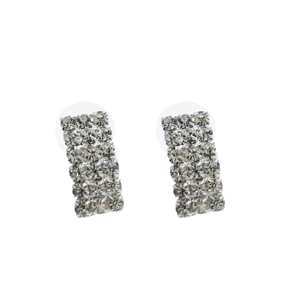 Women's Crystal Rhinestone 3 Strands Stud Earring Bridal Wedding Jewelry (Silver)