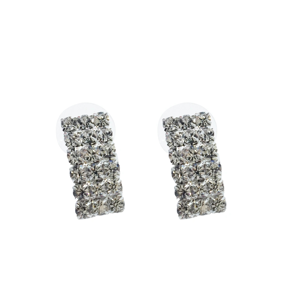 Women's Crystal Rhinestone 3 Strands Stud Earring Bridal Wedding Jewelry (Silver)