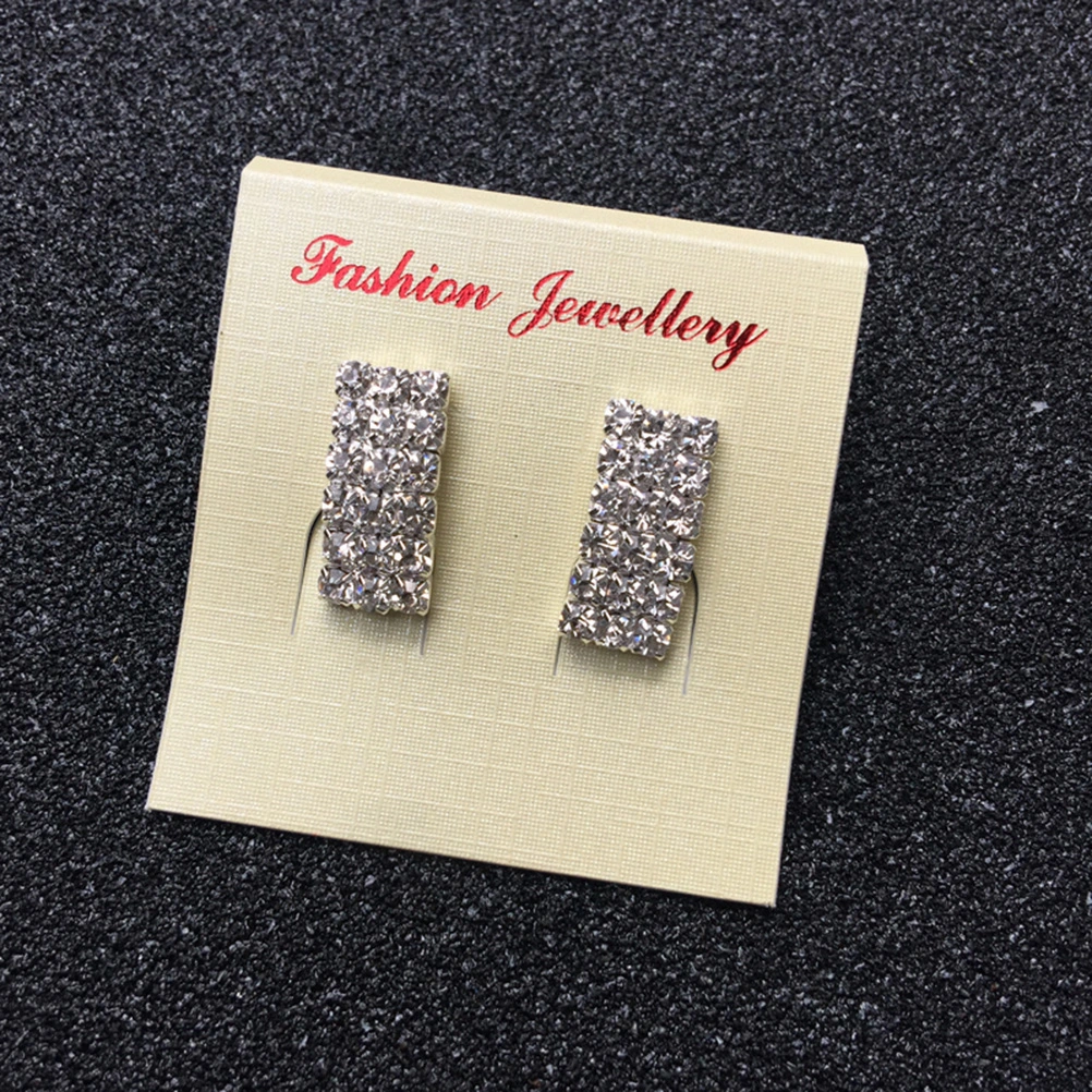 Women's Crystal Rhinestone 3 Strands Stud Earring Bridal Wedding Jewelry (Silver)