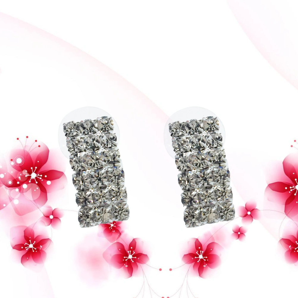 Women's Crystal Rhinestone 3 Strands Stud Earring Bridal Wedding Jewelry (Silver)