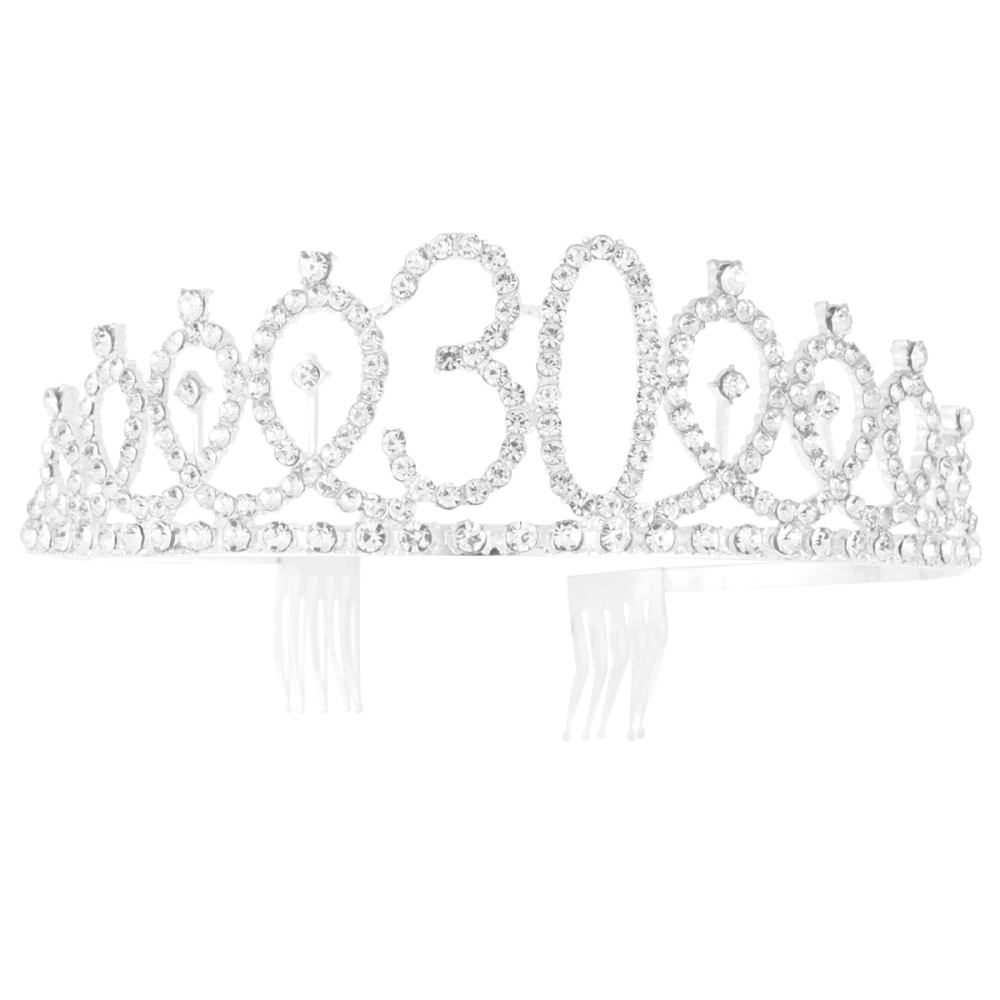 1PC Rhinestone Crown with Alloy Insertion Hair Comb Decorative Crown Hair for 30th Birthday (Silver)