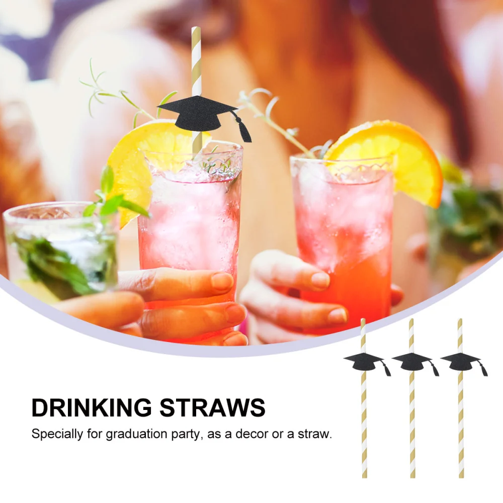 12pcs Creative Trencher Flexible Bendable Drinking Straws Decorative Disposable Straws Graduation Celebrating Themed Party Decorative (Black)