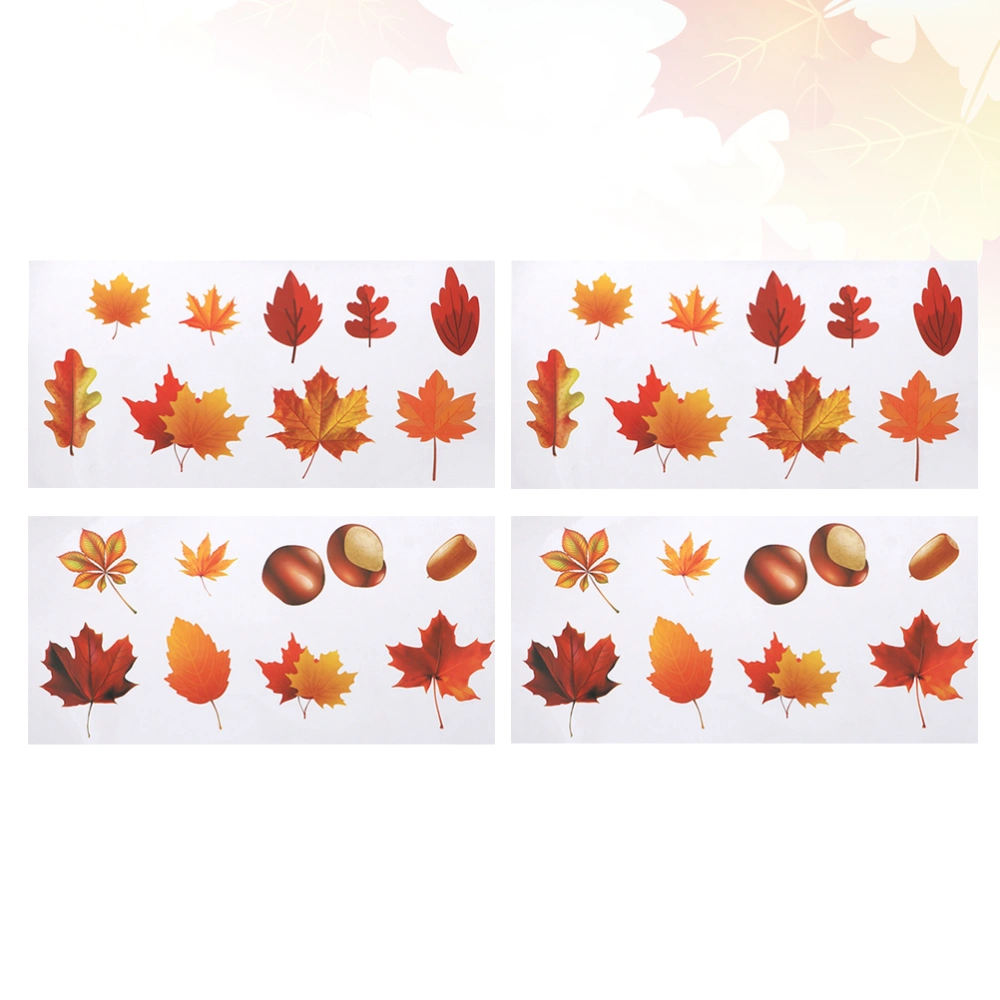 4pcs Autumn Maple Leaves Window Sticker Adhesive Glass Decals Background Sticker for Thanksgiving