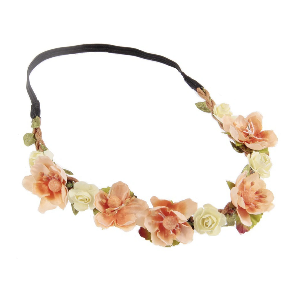 4pcs Baby Florals Elastic Headband Simulation Flower and Leaf Headwrap Headdress (Random Color)