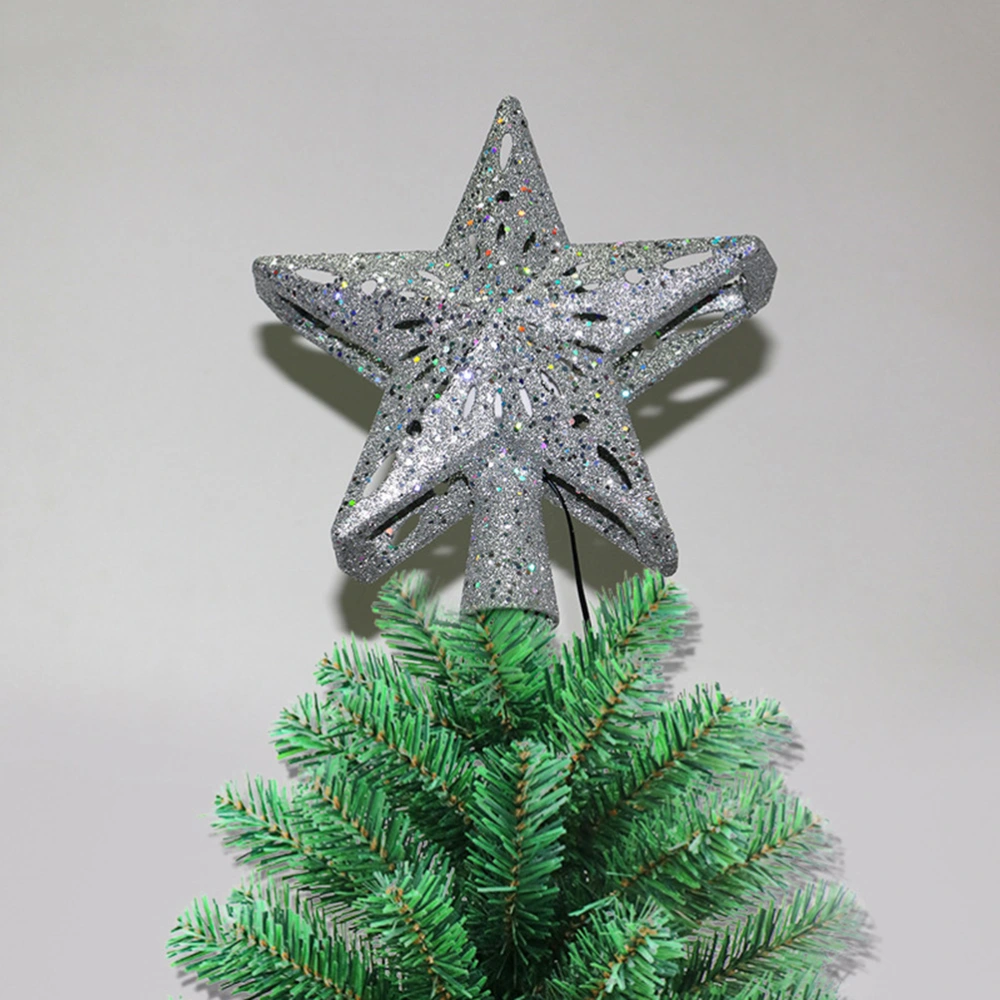 LED Christmas Tree Star Topper Treetop Snowflake Projector Lights Glitter Decor Party Supplies with AU Plug (Silver)