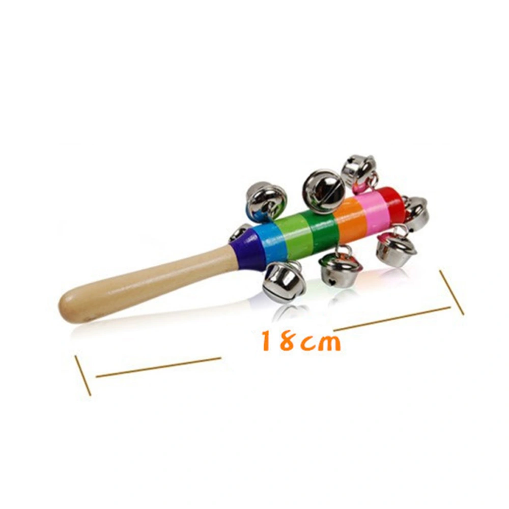 2 Pcs Baby Wooden Rattles Rainbow Color Handbells Infant Shaker Rattle Jingle Bells Educational Toys(Random Color)