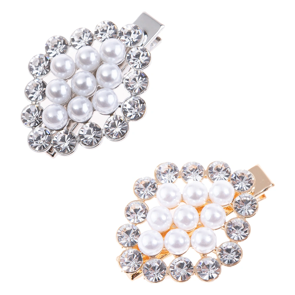 2pcs Women Fashion Rhinestone Pearl Metal Alloy Duck Mouth Clip Pearl Hairpin