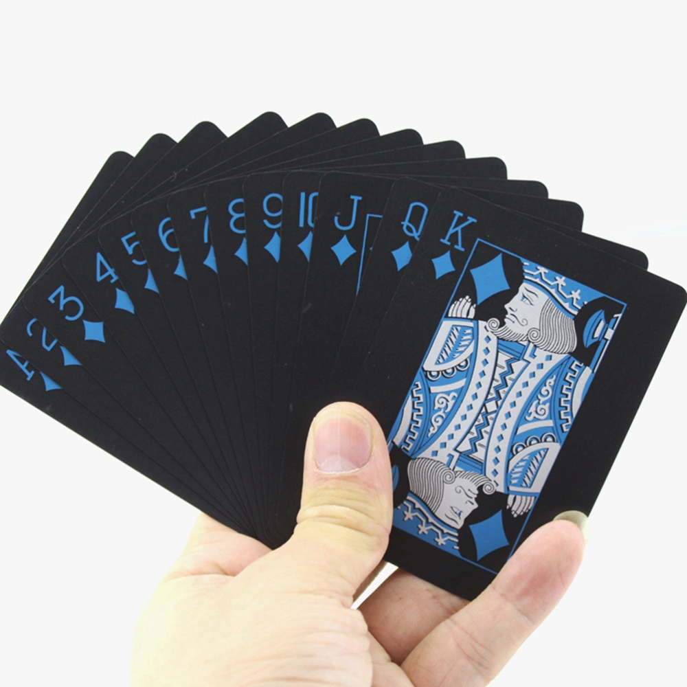 1 Set 13.3x8.8cm Waterproof Playing Cards Set Pure Color Black Poker Classic Tricks Tool with Blue Paper Box