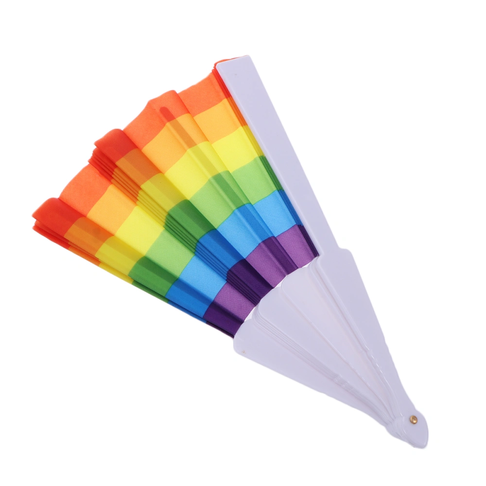 2pcs 23cm Handheld Plastic Rainbow Folding Fan Family Cool Summer Folding Fan for Friends