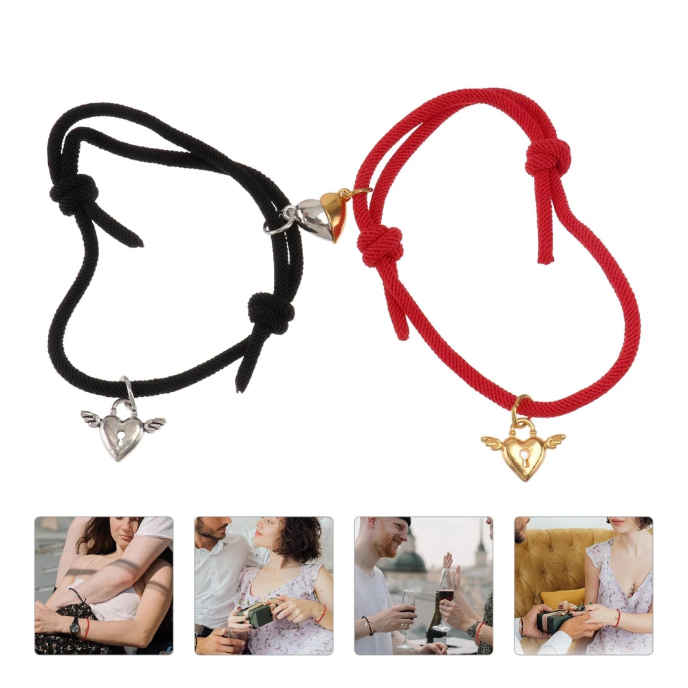 1 Pair Alloy Loving Heart Lovers Bracelet Delicate Male Female Hand Rope Jewelry