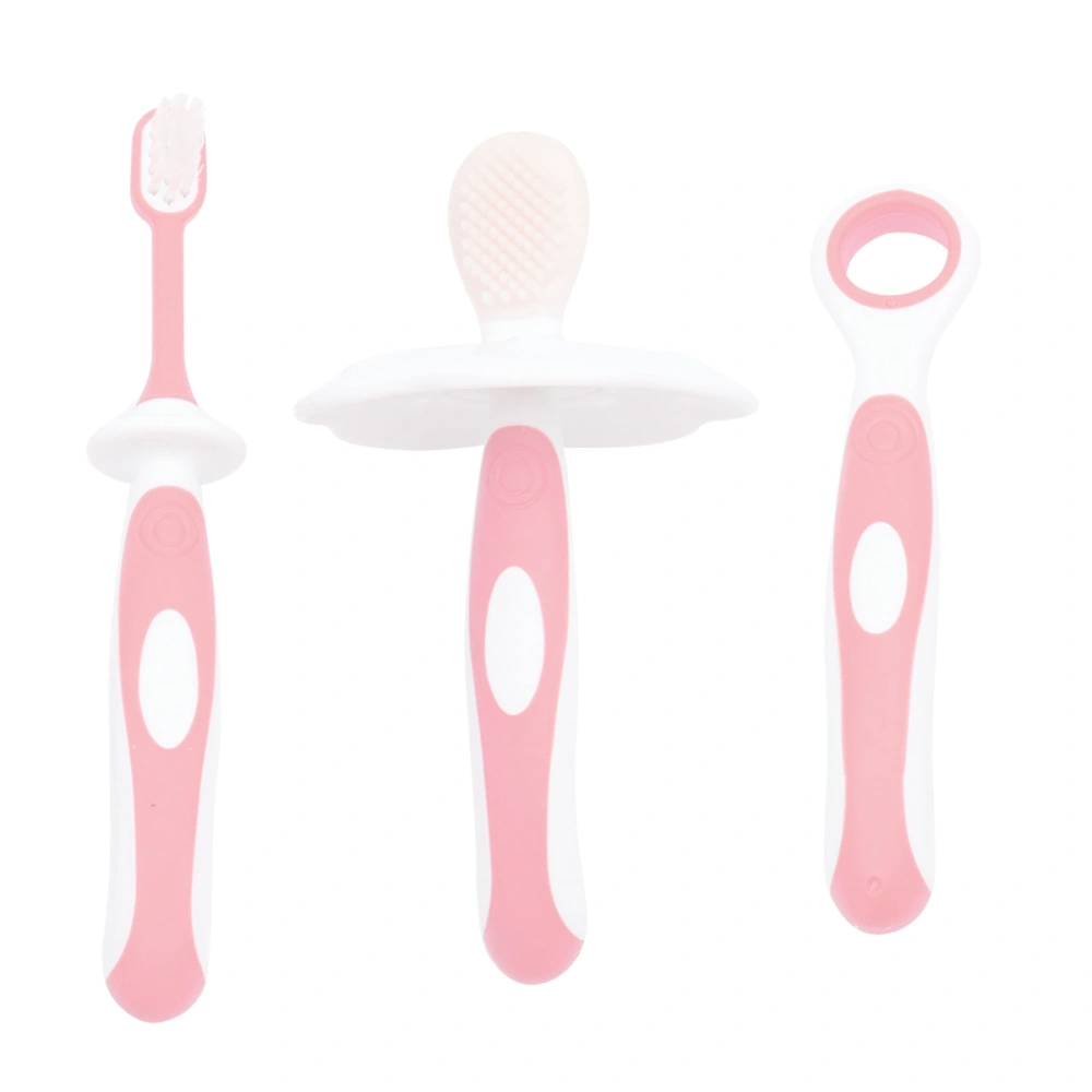 1 Set Baby Silicone Toothbrush Manual Toothbrushes with Protective Baffle for Toddler Kids(Pink)