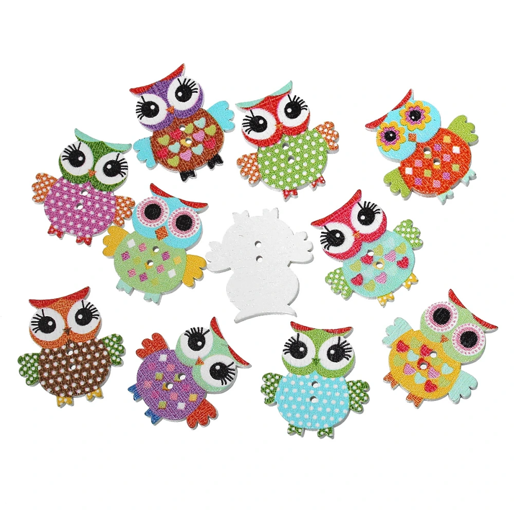 100Pcs Cartoon Owl Buttons Crafts Sewing Buttons Halloween Themed Wood Buttons DIY Buttons (Mixed Style)