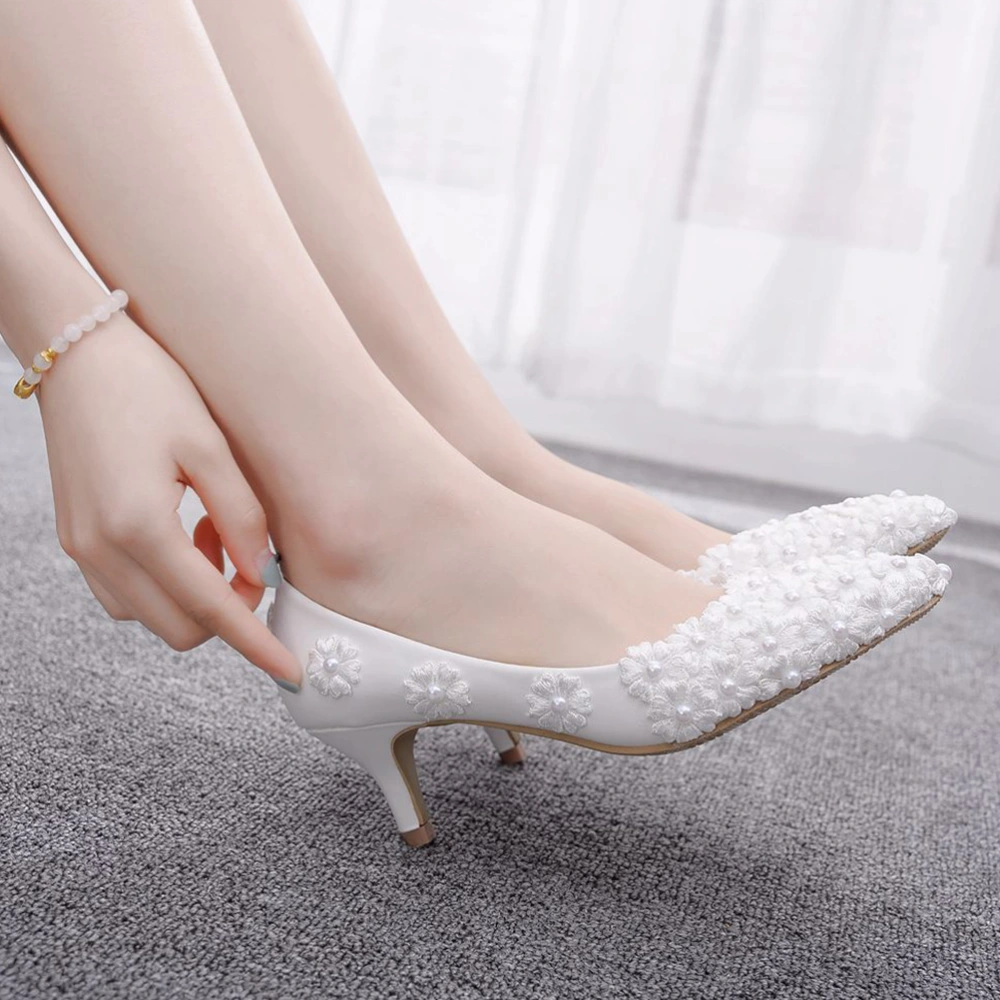 1 Pair Romantic Wedding Shoes Pointy Toe Shoes Delicate Wedding Dress Shoes