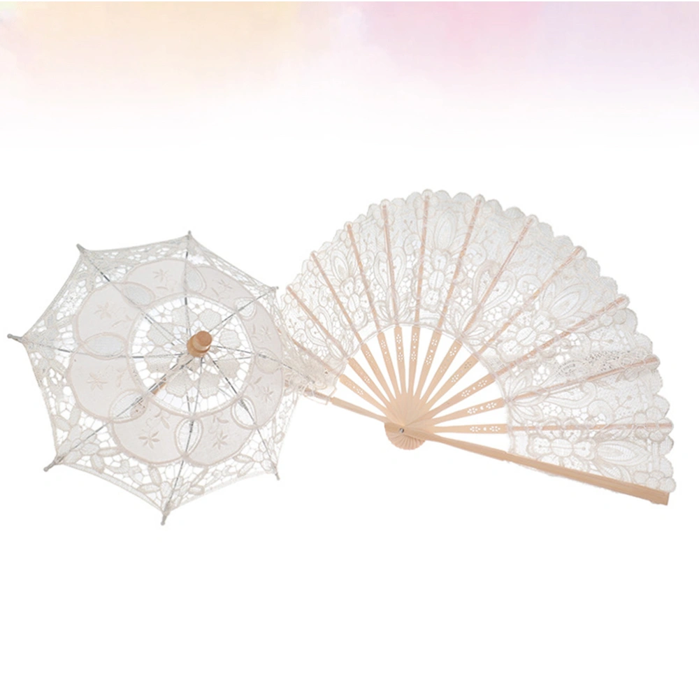 Wedding Folding Fan Vintage Umbrella Bamboo Fan Craft Home Folding Fan Umbrella Ornament (Milk-white)