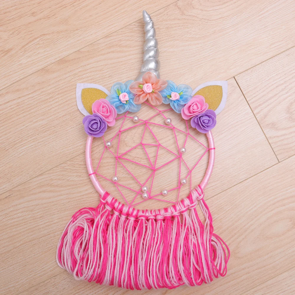 Unicorn Design Dream Catcher Hanging Pendant for Children Room Decoration (Pink)