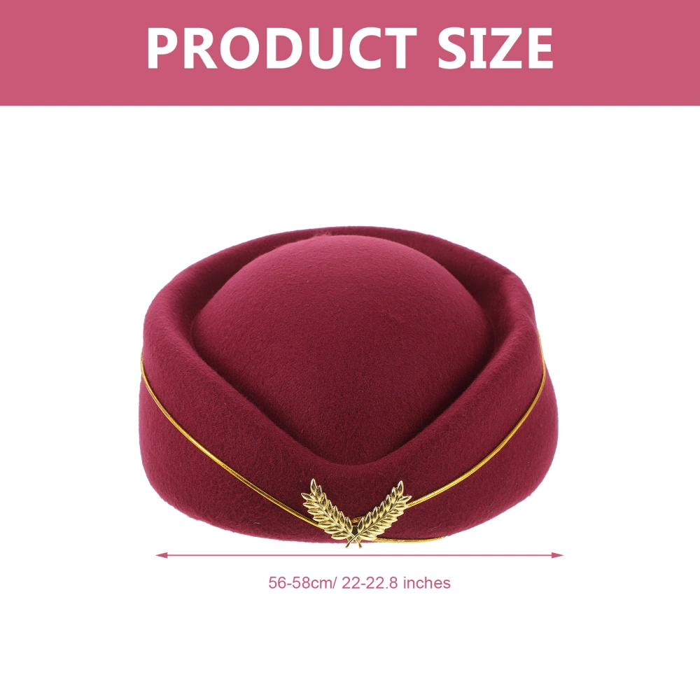 Women Air Stewardess Hat Woolen Flight Attendant Hat Stewardess for Costume Cosplay Musical Performance - Size M(Wine Red)