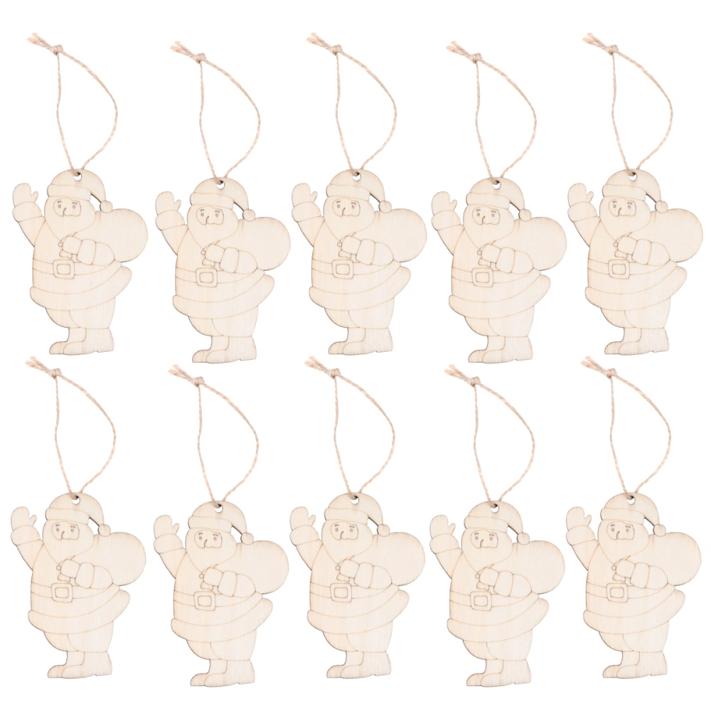 10pcs Christmas Wooden Hanging Tag Decor Santa Claus Design Hanging Pendant Decorative Gift Props Christmas Supplies with Hemp Rope for Tree Home Garden Yard