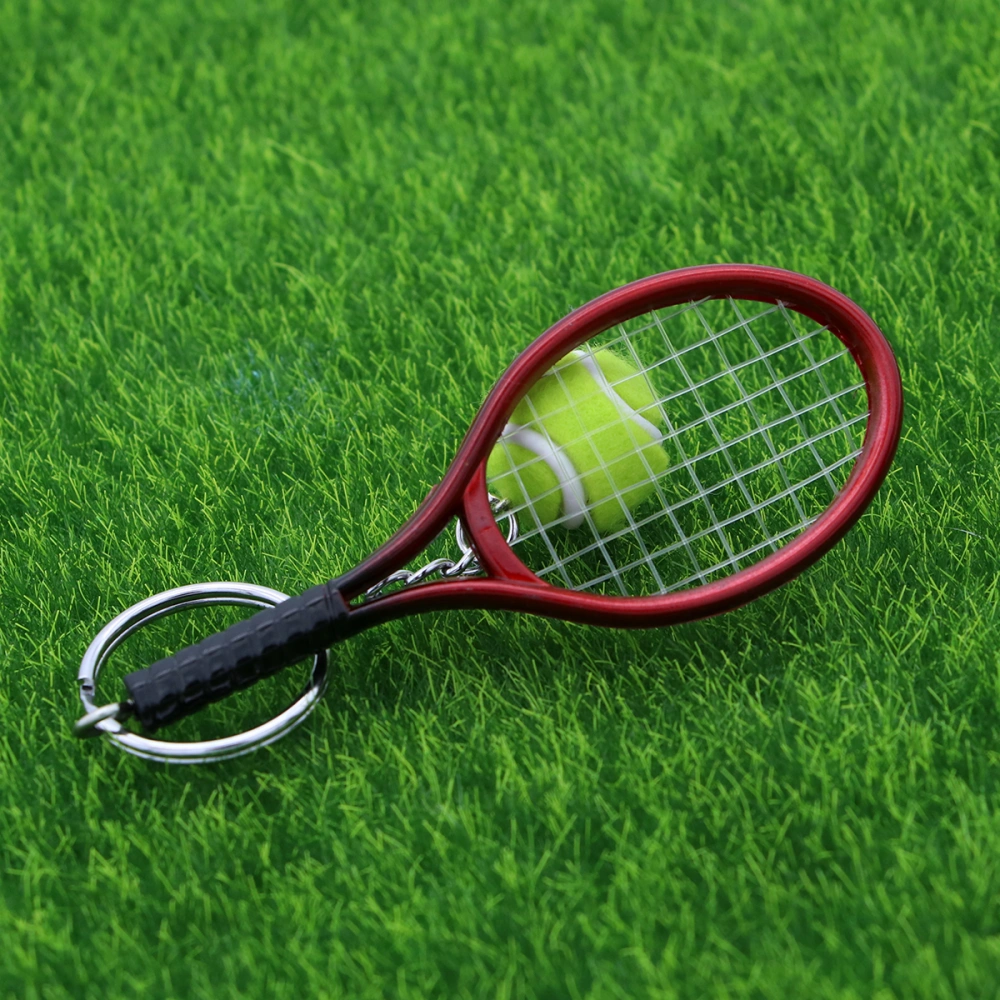 2pcs Tennis Racket Key Ring Charm Tennis Ball Key Chain for Kids Adults Girls Red