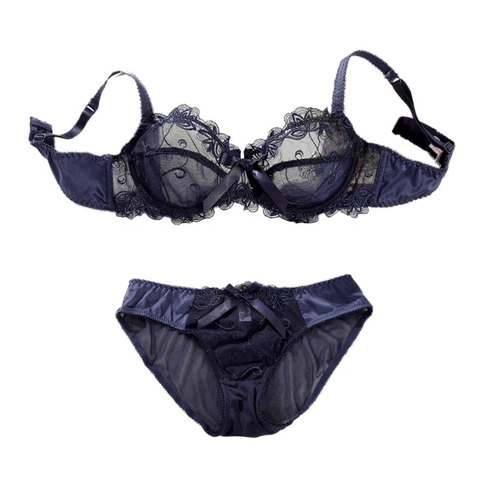 Women Lace Lingerie Set Sexy Sheer Knot Push Up Bra Bralette and Underwear 85D(Blue)