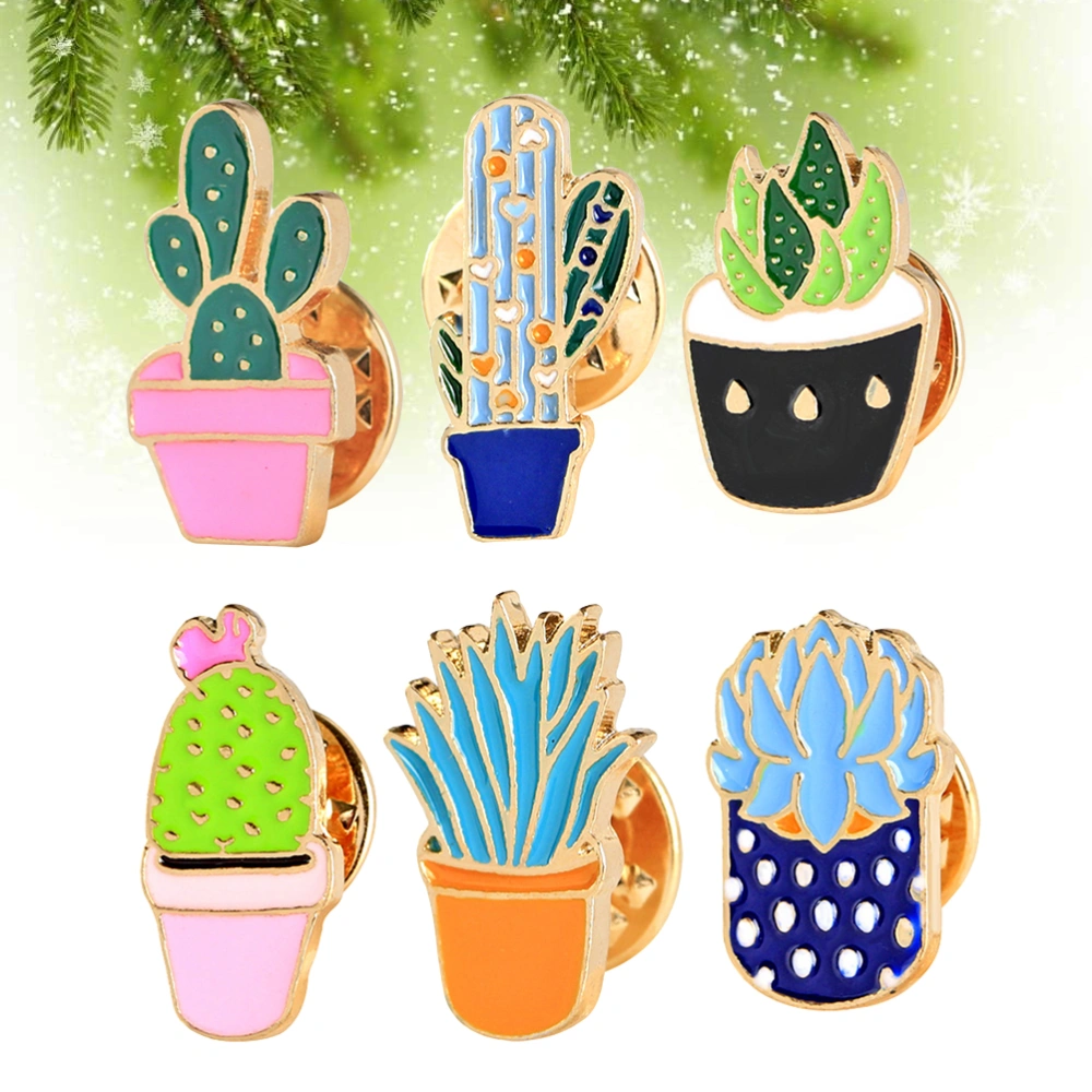 6pcs Fashion Lovely Cartoon Delicate Cactus Brooch Potted Plant Drip Fashion Jewelry