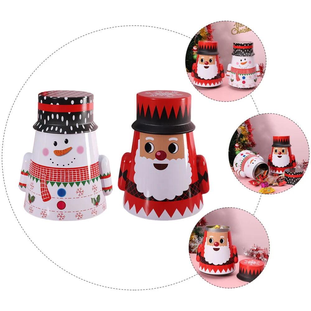 2Pcs Christmas Tumbler Shaped Storage Box Iron Candy Box Decorative Packing Box