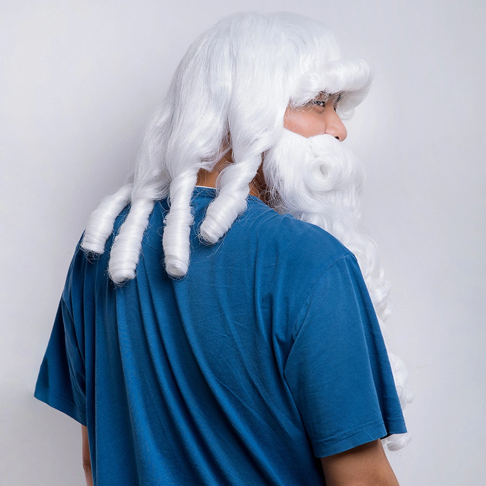 Fake Beard Wig Set Cosplay Mask Christmas Santa Mustache Funny Beard Props Whiskers Simulation Cosplay Costume Accessory (White)