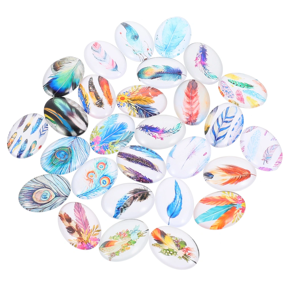 50Pcs Decorative Glass DIY Patches Plume Pattern Gems Patches Jewelry Making Accessories